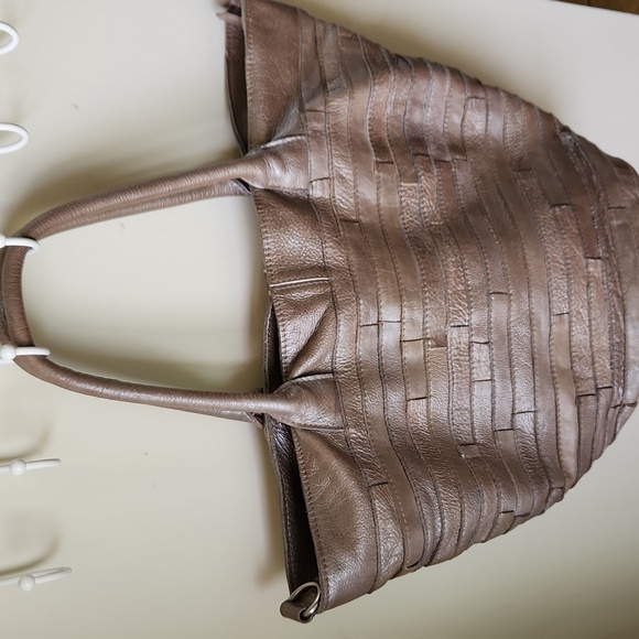 Anthopologie MONSERAT DE LUCCA Leather Tote Purse Taupe Boho large patchwork - Picture 3 of 14